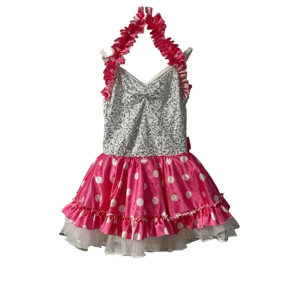 Weissman Dance Costume Pageant Dress Up Sequin Pink Polka Dot Tutu SZ C‎ XS 4/5